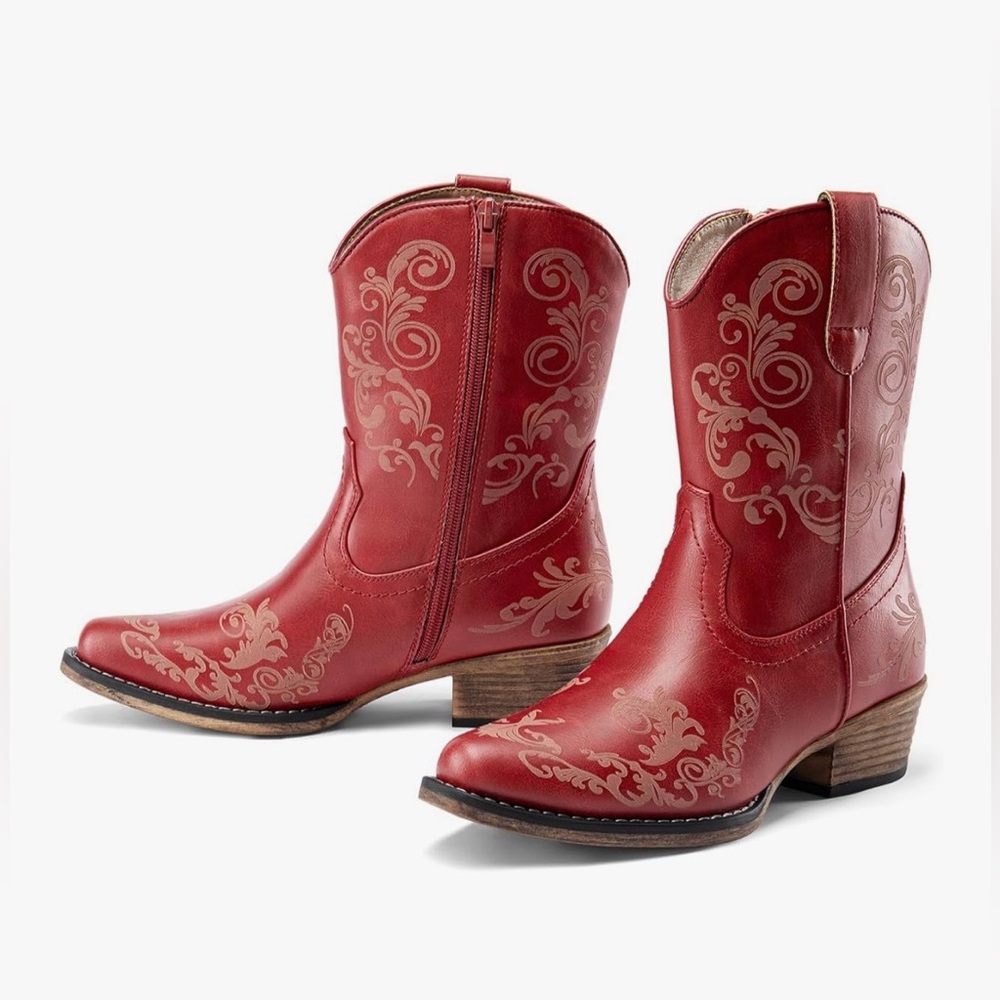 Red Western Ankle Boots - Picture 2 of 3